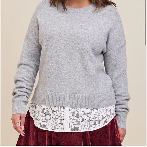 Torrid NWT Gray Lace Pullover Sweater Sz 3X - Picture 1 of 5